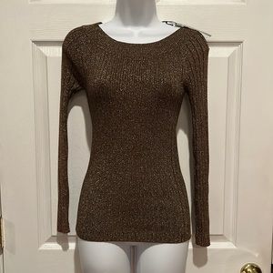 NWT LouLou Brown/Gold Fitted Crew neck Sweater Sz M